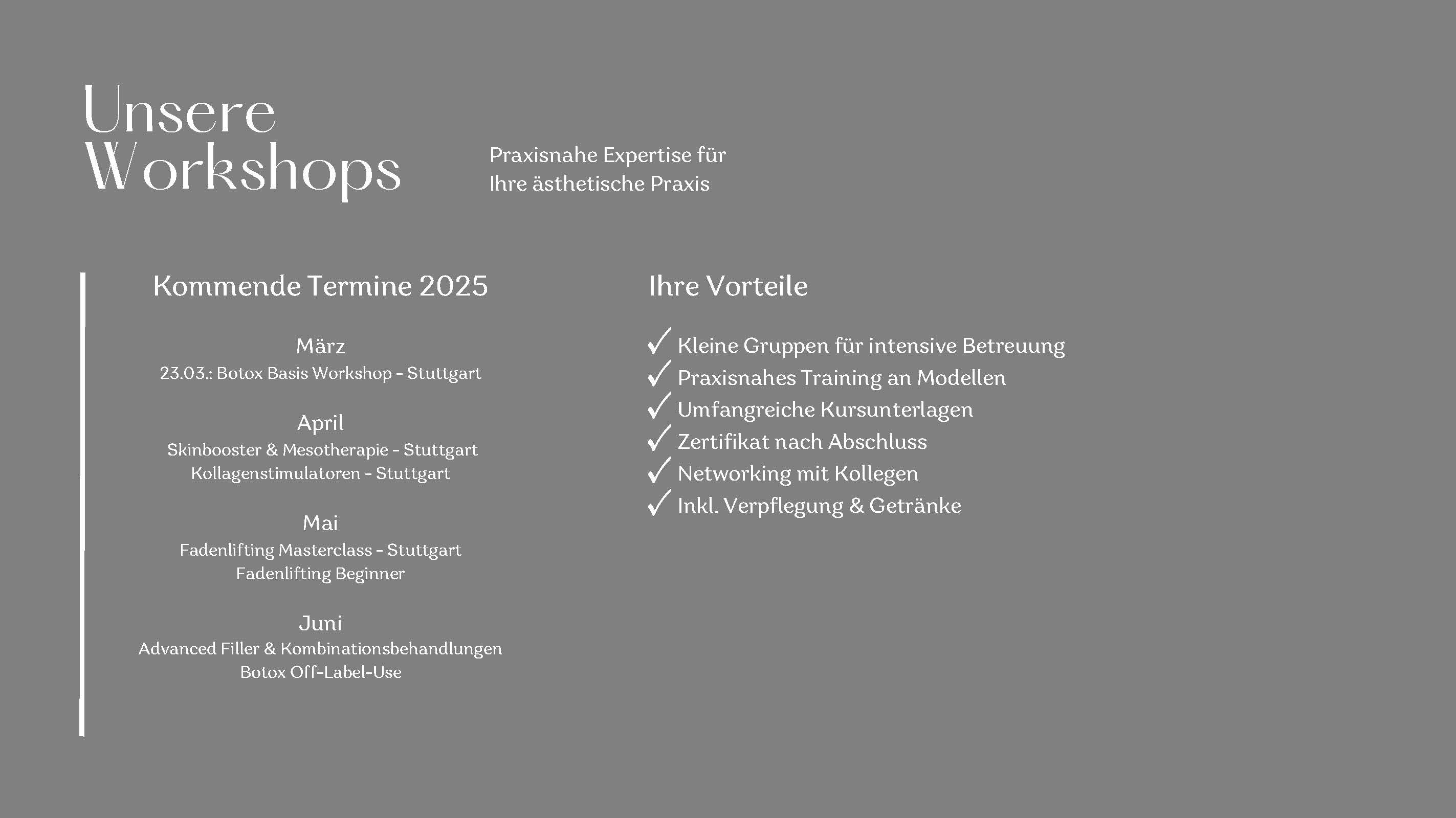Workshop-Termine mit Dr. Mina Karwal 2025